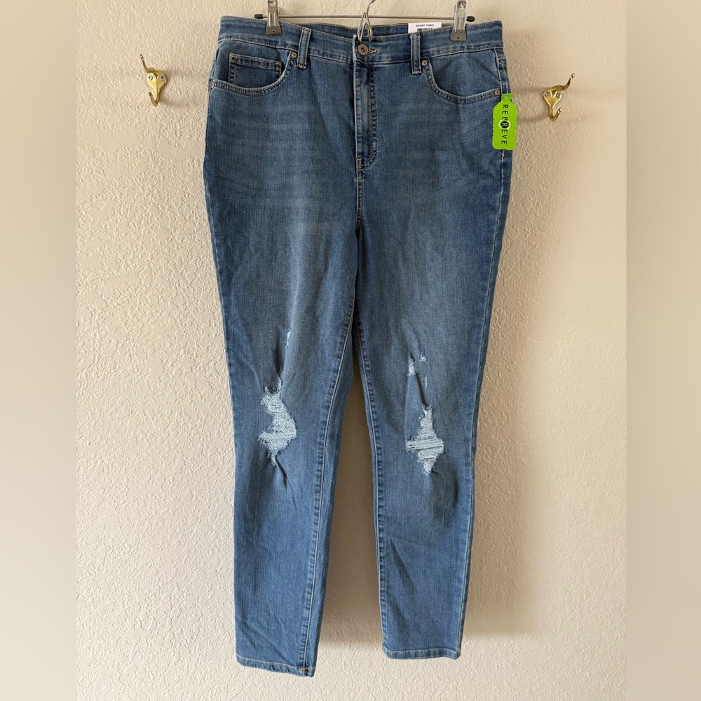 NWT Style & Co. Ankle Skinny Med Wash Jeans Womens 14 Stretch High Rise Distress